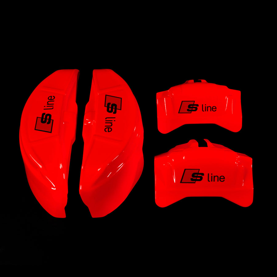 Brake Caliper Covers for a 2023 Audi Q5 in Red with S-line Logo