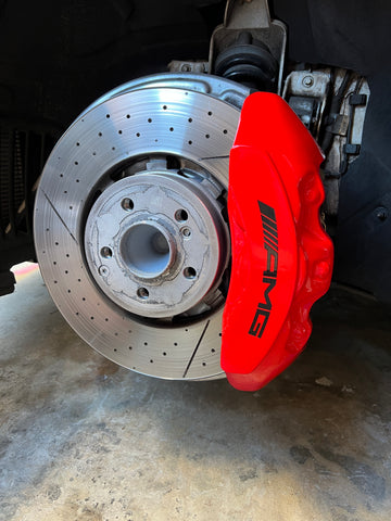 Custom Caliper Covers for a 2021 Mercedes-Benz GT 43 AMG in Red with AMG Logo